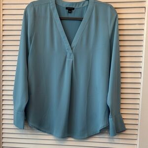 Ann Taylor Blue V-Neck Blouse